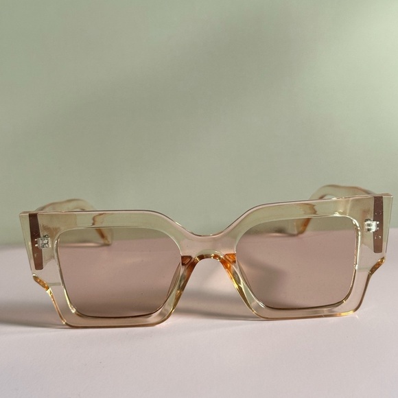 Peach Oversized Square Glasses with Protective Case - Picture 1 of 6